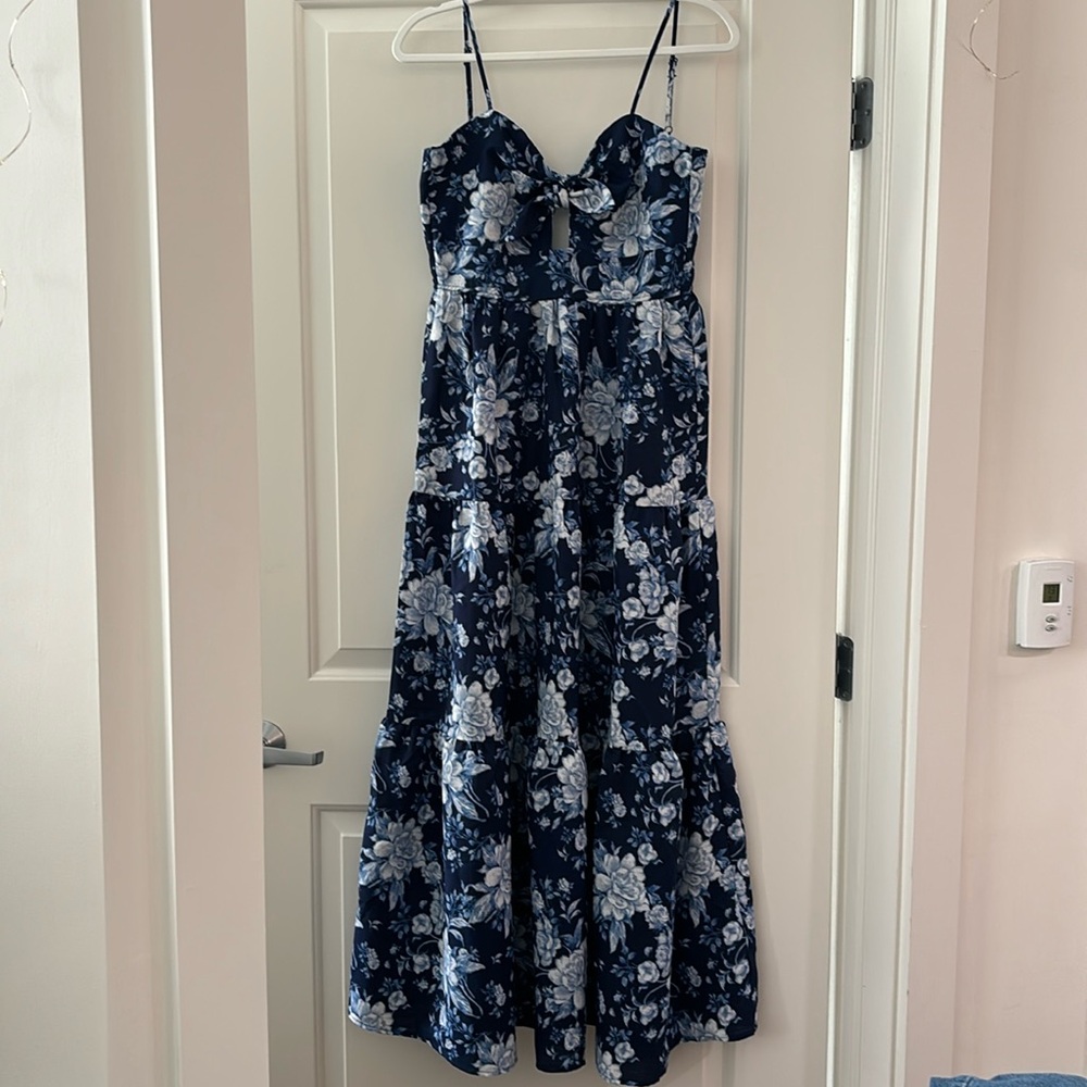 Trixxi navy blue floral maxi dress, size small